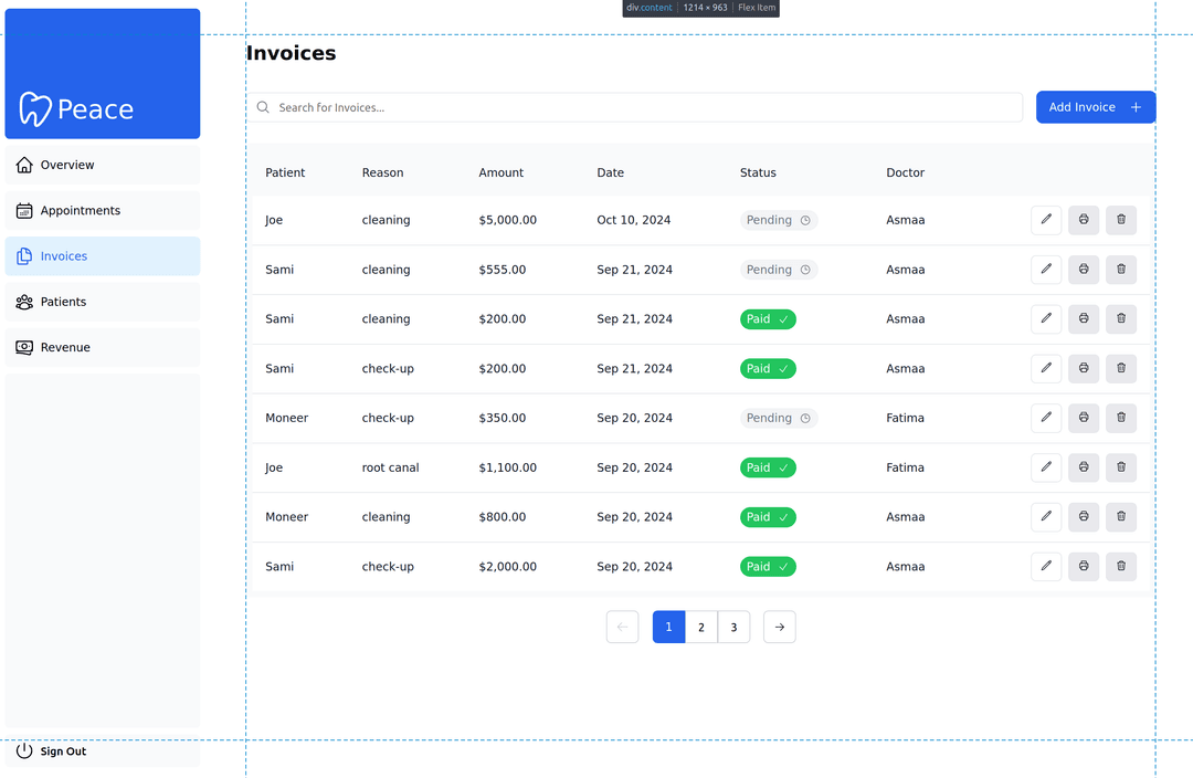 Invoices Page